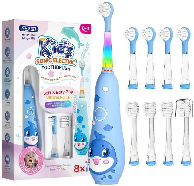 Main image of SEAGO Kids Electric Toothbrushes Rechargeable, Toddler Electric Toothbrush with Magnetic Charging, LED Observing Light, 8 Toothbrush Heads for Ages 2-4-6 Boys Girls (Navy Blue)