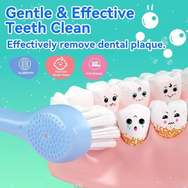 Alt view image 3 of 7 - SEAGO Kids Electric Toothbrushes Rechargeable, Toddler Electric Toothbrush with Magnetic Charging, LED Observing Light, 8 Toothbrush Heads for Ages 2-4-6 Boys Girls (Navy Blue)