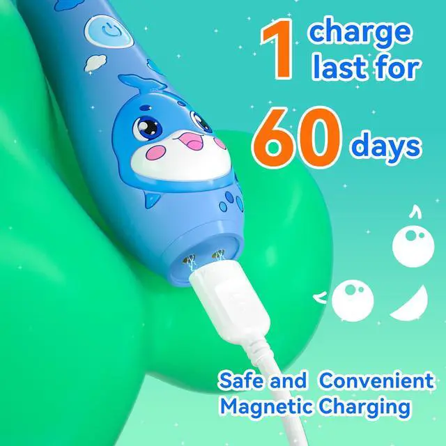 Alt view image 4 of 7 - SEAGO Kids Electric Toothbrushes Rechargeable, Toddler Electric Toothbrush with Magnetic Charging, LED Observing Light, 8 Toothbrush Heads for Ages 2-4-6 Boys Girls (Navy Blue)