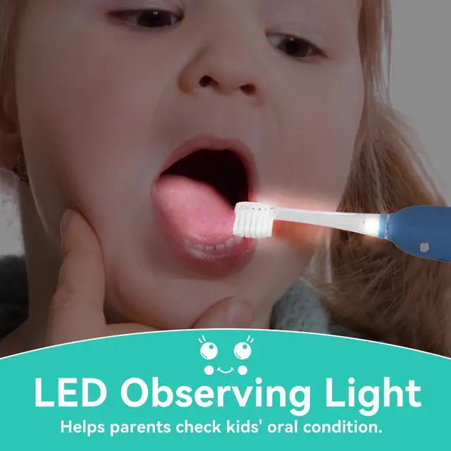 Alt view image 6 of 7 - SEAGO Kids Electric Toothbrushes Rechargeable, Toddler Electric Toothbrush with Magnetic Charging, LED Observing Light, 8 Toothbrush Heads for Ages 2-4-6 Boys Girls (Navy Blue)