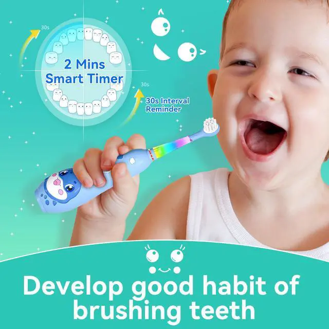 Alt view image 5 of 7 - SEAGO Kids Electric Toothbrushes Rechargeable, Toddler Electric Toothbrush with Magnetic Charging, LED Observing Light, 8 Toothbrush Heads for Ages 2-4-6 Boys Girls (Navy Blue)