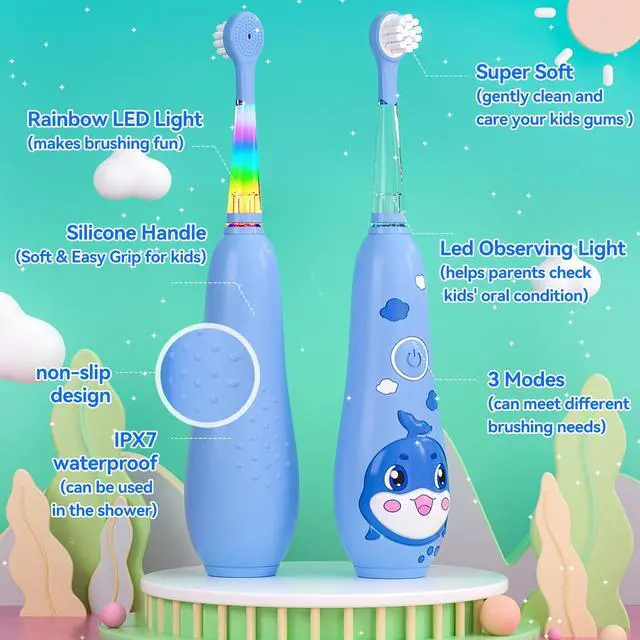 Alt view image 7 of 7 - SEAGO Kids Electric Toothbrushes Rechargeable, Toddler Electric Toothbrush with Magnetic Charging, LED Observing Light, 8 Toothbrush Heads for Ages 2-4-6 Boys Girls (Navy Blue)