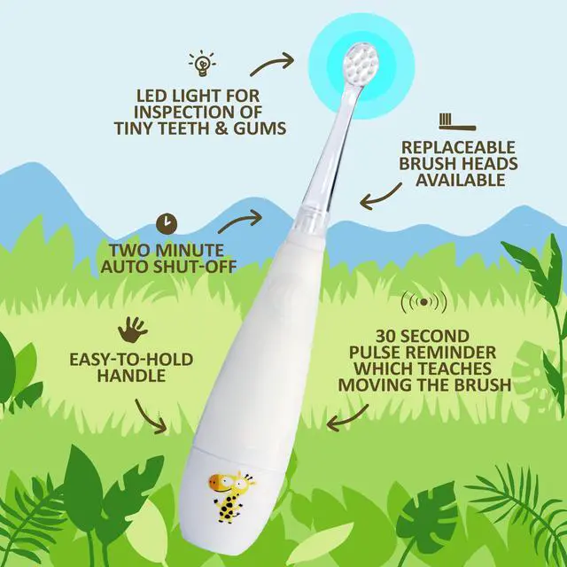 Alt view image 3 of 6 - Jack N' Jill Tickle Tooth Toddler Electric Toothbrush with Replacement Head - Gentle Cleaning, Made for Tiny Teeth, LED Inspection Light, for Babies & Kids, Extra Soft Bristles - (1 Pack)