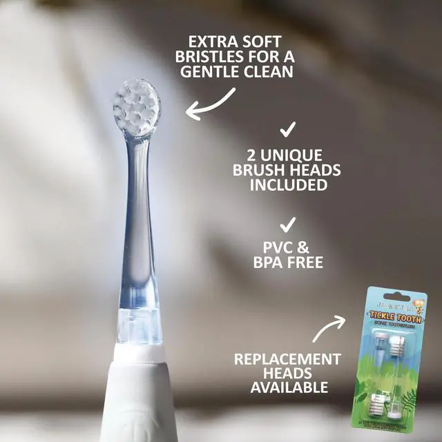 Alt view image 5 of 6 - Jack N' Jill Tickle Tooth Toddler Electric Toothbrush with Replacement Head - Gentle Cleaning, Made for Tiny Teeth, LED Inspection Light, for Babies & Kids, Extra Soft Bristles - (1 Pack)