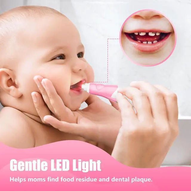 Alt view image 3 of 6 - Toddler Electric Toothbrush Kids Age 1-2-3 Years Old, Infants & Baby Electric Toothbrush with Finger Tooth Brush, Cute Cover, LED Light, 2 Minutes Timer, 4 Brush Heads, Suction Cup (Pink Astronaut)