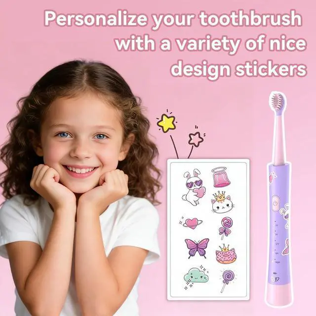 Alt view image 3 of 7 - Rechargeable Electric Toothbrush for Kids: 5 Gentle Modes for Ages 3+, Safe & Effective for Sensitive Teeth - with Fun DIY Stickers, 4 Soft Brush Heads, Children Sonic Toothbrush for Home & School