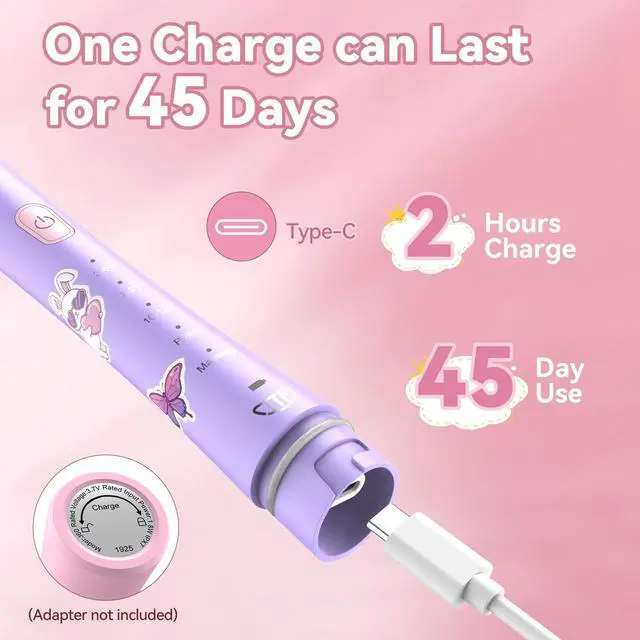 Alt view image 4 of 7 - Rechargeable Electric Toothbrush for Kids: 5 Gentle Modes for Ages 3+, Safe & Effective for Sensitive Teeth - with Fun DIY Stickers, 4 Soft Brush Heads, Children Sonic Toothbrush for Home & School
