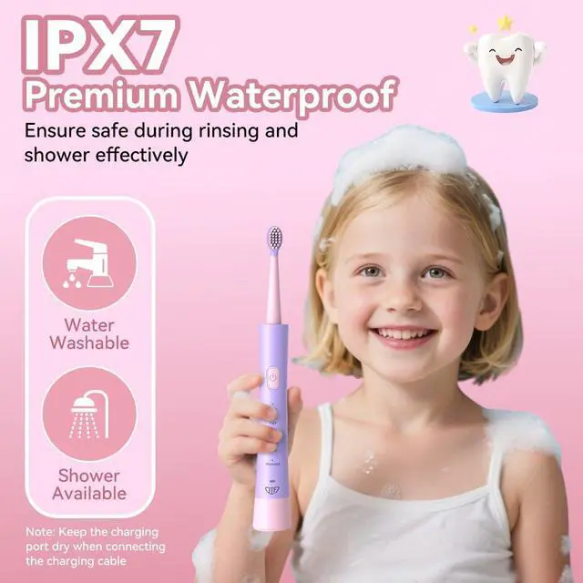 Alt view image 5 of 7 - Rechargeable Electric Toothbrush for Kids: 5 Gentle Modes for Ages 3+, Safe & Effective for Sensitive Teeth - with Fun DIY Stickers, 4 Soft Brush Heads, Children Sonic Toothbrush for Home & School