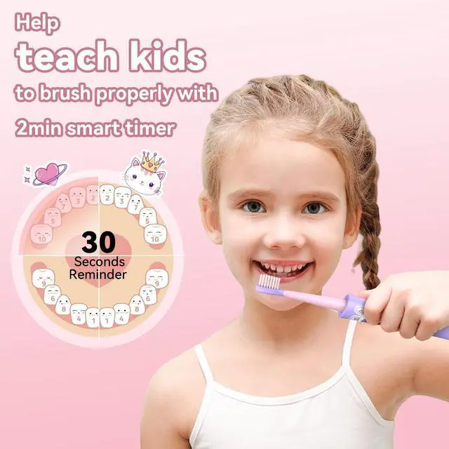 Alt view image 7 of 7 - Rechargeable Electric Toothbrush for Kids: 5 Gentle Modes for Ages 3+, Safe & Effective for Sensitive Teeth - with Fun DIY Stickers, 4 Soft Brush Heads, Children Sonic Toothbrush for Home & School