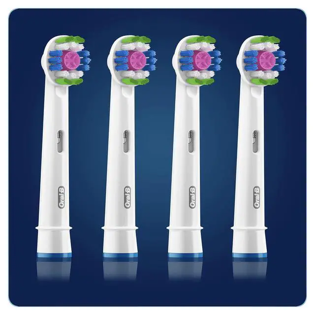 Alt view image 2 of 7 - Oral-B 3D White Electric Toothbrush Head with CleanMaximiser Technology, Angled Bristles for Deeper Plaque Removal, Pack of 4, White