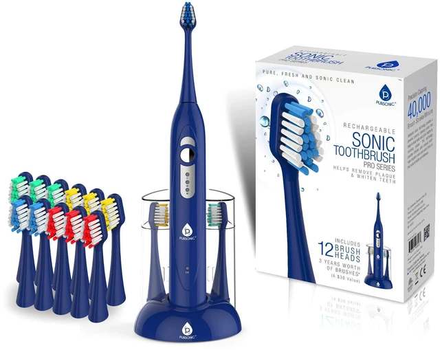 Main image of S430 Power Rechargeable Sonic Toothbrush: 40,000 Strokes Per Minute, 12 Brush Head Replacements & Toothbrush Set Included - Blue