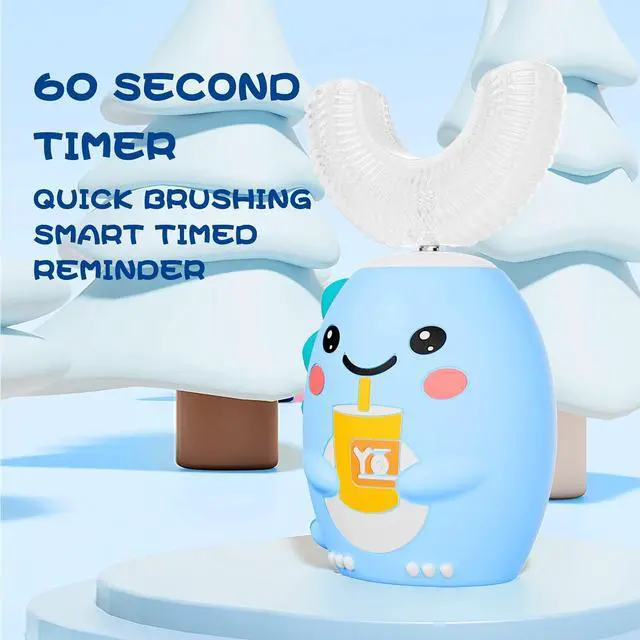 Alt view image 3 of 6 - DYCROL Kids U Shaped Electric Toothbrush with 4 Brush Heads, Sonic Toothbrush Kids with 5 Modes, Cartoon Dinosaur 360-Degree Cleaning IPX7 Waterproof Design (6-12 Age (Blue))