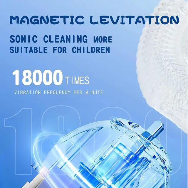 Alt view image 6 of 6 - DYCROL Kids U Shaped Electric Toothbrush with 4 Brush Heads, Sonic Toothbrush Kids with 5 Modes, Cartoon Dinosaur 360-Degree Cleaning IPX7 Waterproof Design (6-12 Age (Blue))