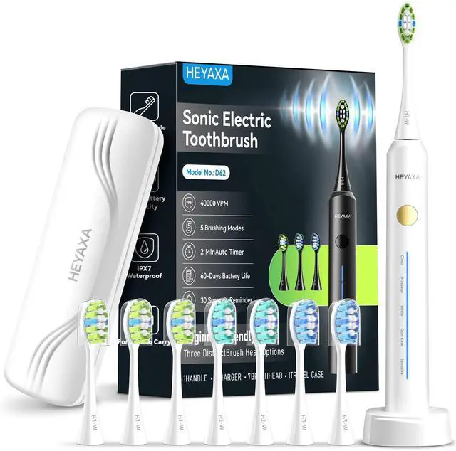 Main image of Sonic Electric Toothbrush with 40000VPM Cleaning Power for Adults&Kids, 60-Day Battery Life Rechargeable Power Toothbrush with 5 Modes, 2-Min Smart Timer, 7 Brush Heads & Travel Case (White)