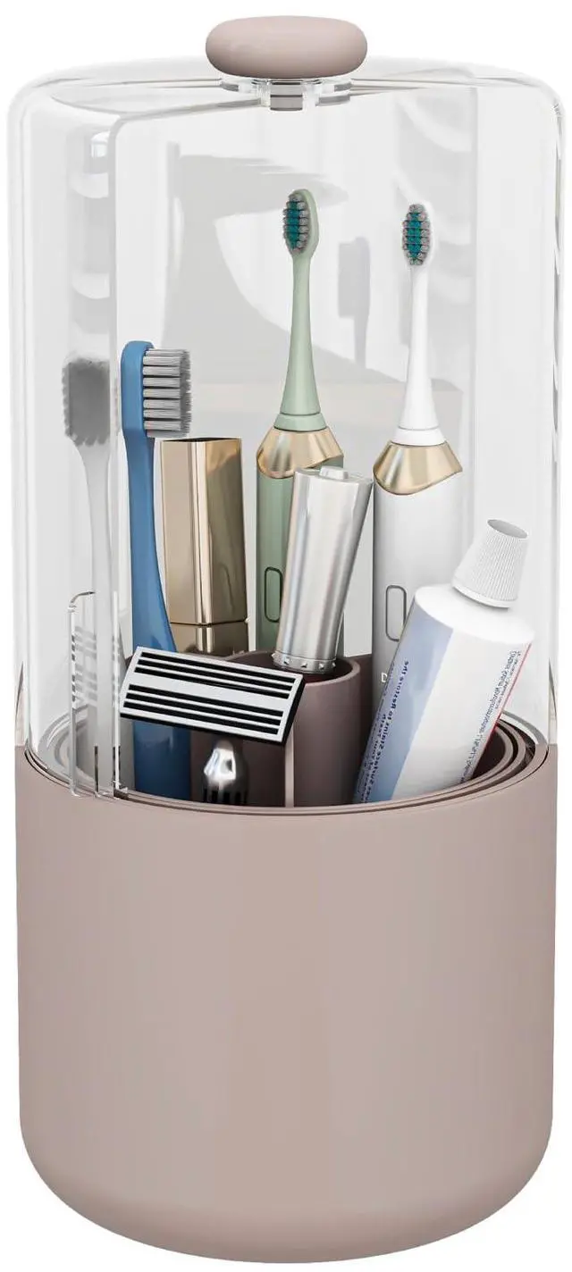 Main image of YOOLENS Toothbrush Holder with Cover 360 Rotating 4 Compartments Bathroom Toothpaste Electric Toothbrush Organizer, Pink