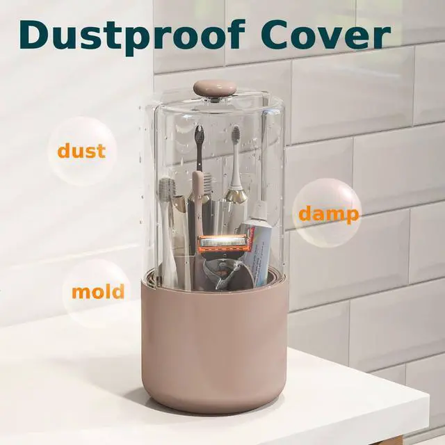 Alt view image 2 of 7 - YOOLENS Toothbrush Holder with Cover 360 Rotating 4 Compartments Bathroom Toothpaste Electric Toothbrush Organizer, Pink