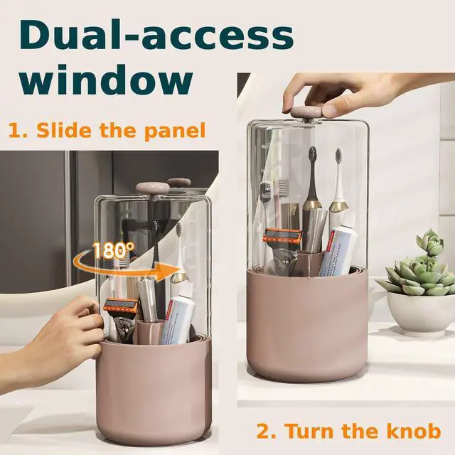 Alt view image 3 of 7 - YOOLENS Toothbrush Holder with Cover 360 Rotating 4 Compartments Bathroom Toothpaste Electric Toothbrush Organizer, Pink