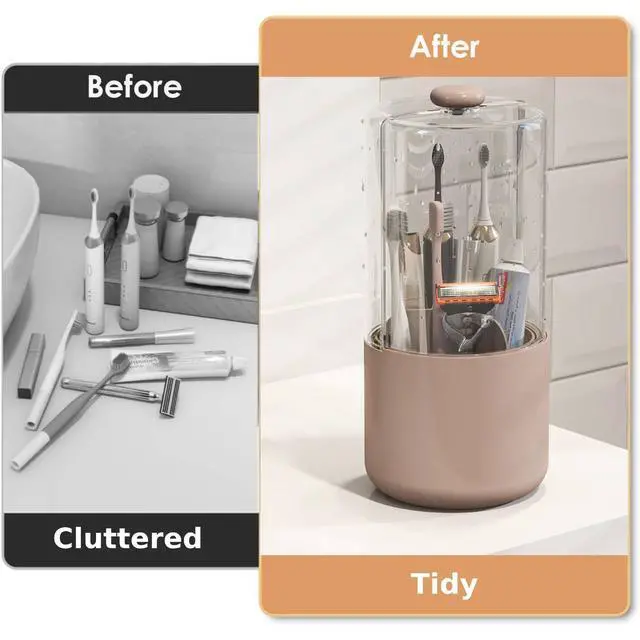 Alt view image 7 of 7 - YOOLENS Toothbrush Holder with Cover 360 Rotating 4 Compartments Bathroom Toothpaste Electric Toothbrush Organizer, Pink