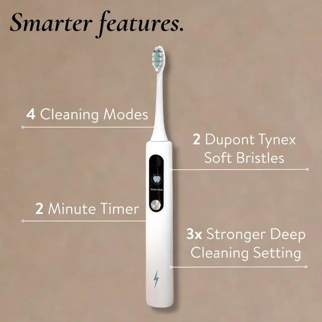 Alt view image 4 of 7 - Electric Toothbrush with Tynex Bristles - Rechargeable Toothbrush with 30-Second Reminder & 2-Minute Smart Timer - IPX7 Waterproof Sonic Tooth Brush Includes 2 Tooth Brush Heads