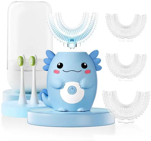 Main image of Kids Electric U Shaped Toothbrush - Axolotl Kids Cartoon Sonic Automatic Toothbrush with 6 Brush Heads Full Mouth 6 Cleaning Modes - Age2-15 Blue