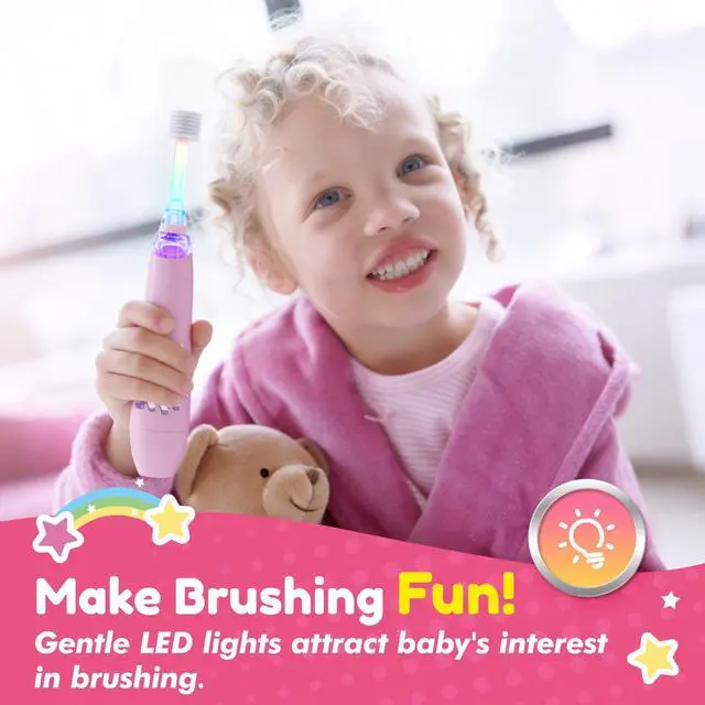 Alt view image 3 of 7 - Electric Toothbrush for Kids Toddler 1-5 Years, Unicorn Toothbrush with LED Light, 360° Sonic Baby Toothbrush, 2 Min Timer, Gentle Vibration, Pink Unicorn Design for Girls