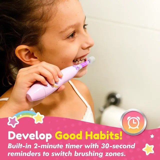 Alt view image 5 of 7 - Electric Toothbrush for Kids Toddler 1-5 Years, Unicorn Toothbrush with LED Light, 360° Sonic Baby Toothbrush, 2 Min Timer, Gentle Vibration, Pink Unicorn Design for Girls