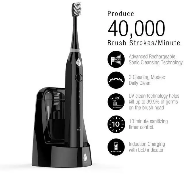 Alt view image 2 of 6 - S750 Sonic Toothbrush (Black) Smart Series Electronic Power Rechargeable Battery Toothbrush for Adults 12 Bonus Brush Heads