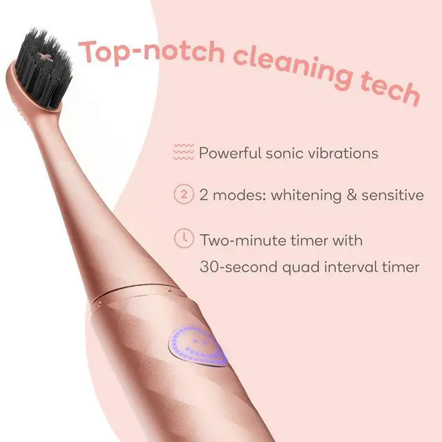 Alt view image 3 of 6 - Burst Curve Sonic Electric Toothbrush for Adults (Rose Gold) | Slim Travel Brush with Cover | Ultra Soft Bristles | Up to 2 Month Rechargeable Battery | Two Modes & Timer