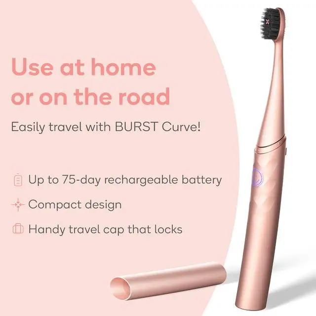 Alt view image 4 of 6 - Burst Curve Sonic Electric Toothbrush for Adults (Rose Gold) | Slim Travel Brush with Cover | Ultra Soft Bristles | Up to 2 Month Rechargeable Battery | Two Modes & Timer