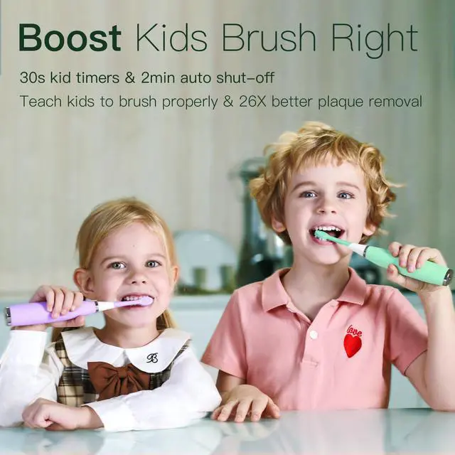 Alt view image 2 of 5 - Kids Electric Toothbrushes Sonic Rechargeable Tooth Brush Gifts for Boys and Girls Smart Timer Power Toothbrush - 3 4 5 6 7 8 9 10 11 12 (Mint)