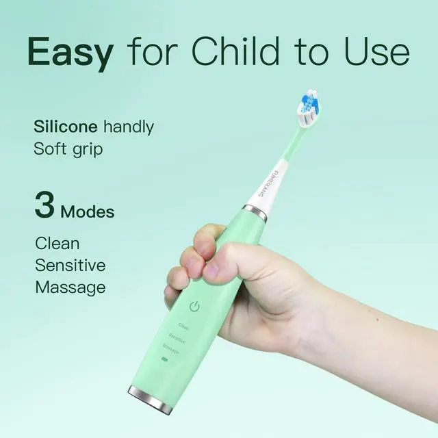 Alt view image 3 of 5 - Kids Electric Toothbrushes Sonic Rechargeable Tooth Brush Gifts for Boys and Girls Smart Timer Power Toothbrush - 3 4 5 6 7 8 9 10 11 12 (Mint)