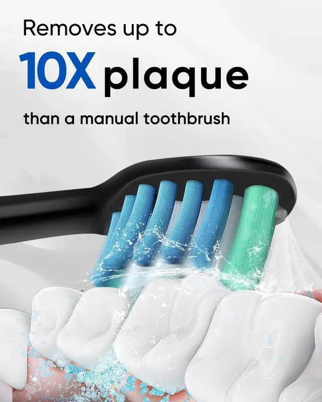 Alt view image 3 of 7 - MySmile UC605 Electric Toothbrush for Adults, Rechargeable Sonic Electronic Toothbrush with 6 Brush Heads and Travel Case, 2 Mins 5 Modes Smart Timer, 48000VPM (Black)