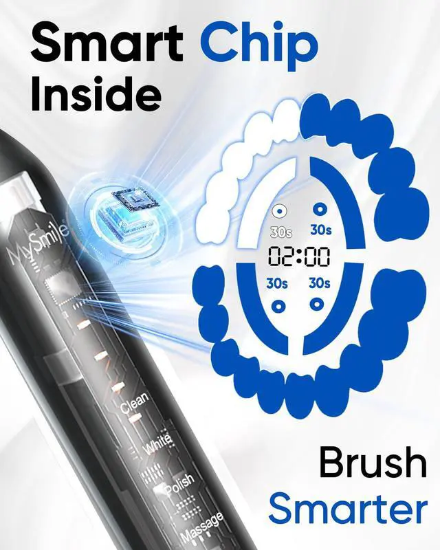 Alt view image 5 of 7 - MySmile UC605 Electric Toothbrush for Adults, Rechargeable Sonic Electronic Toothbrush with 6 Brush Heads and Travel Case, 2 Mins 5 Modes Smart Timer, 48000VPM (Black)