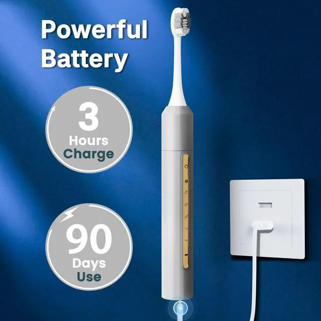 Alt view image 6 of 7 - Lumivoid Sonic Electric Toothbrush for Adults & Kids - 10 Brush Heads, 90-Day Battery, 5 Modes, 2-Min Timer, IPX8 Waterproof, Rechargeable & Travel-Friendly (Silver)