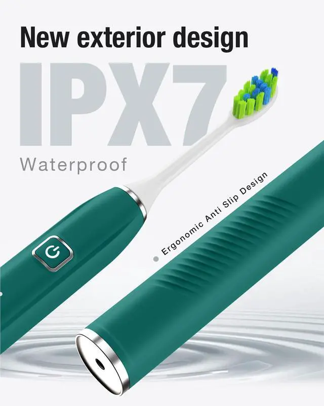 Alt view image 4 of 7 - 7AM2M Sonic Electric Toothbrush with 6 Brush Heads for Adults&Kids, One Charge for 120 Days, Wireless Fast Charge, 5 Modes, 40000VPM Powered Toothbrush, 2 Minutes Built in Smart Timer - Peacock Green