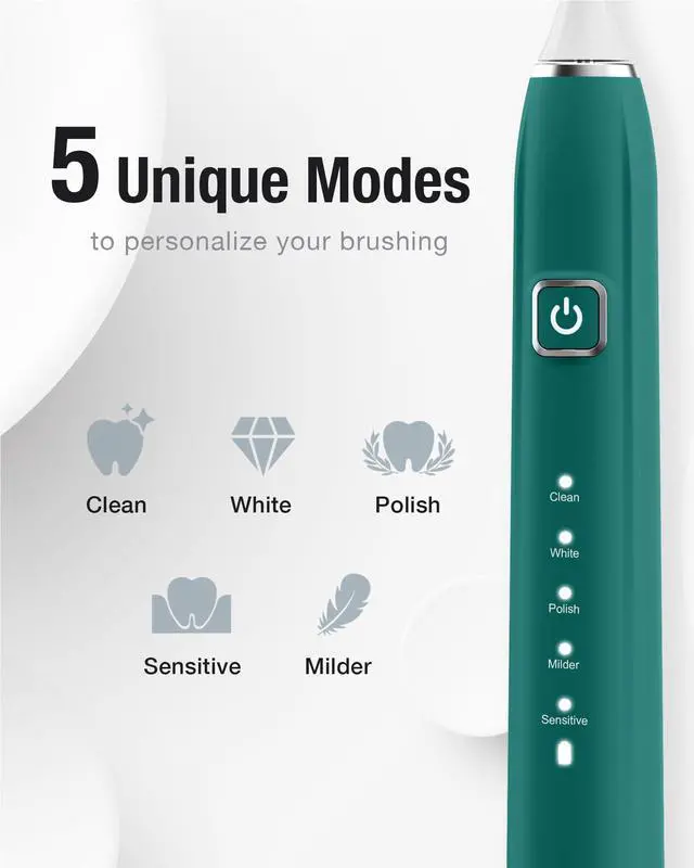 Alt view image 3 of 7 - 7AM2M Sonic Electric Toothbrush with 6 Brush Heads for Adults&Kids, One Charge for 120 Days, Wireless Fast Charge, 5 Modes, 40000VPM Powered Toothbrush, 2 Minutes Built in Smart Timer - Peacock Green