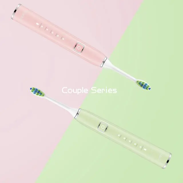 Alt view image 4 of 5 - 7AM2M Electric Toothbrush 2 Pack Set for Kids and Adults, 12 Brush Heads,5 Adjustable Modes, Built-in 2-Minute Smart Timer, Wireless Fast Charge for 60 Days,IPX7Waterproof SonicToothbrush(Green+Pink)
