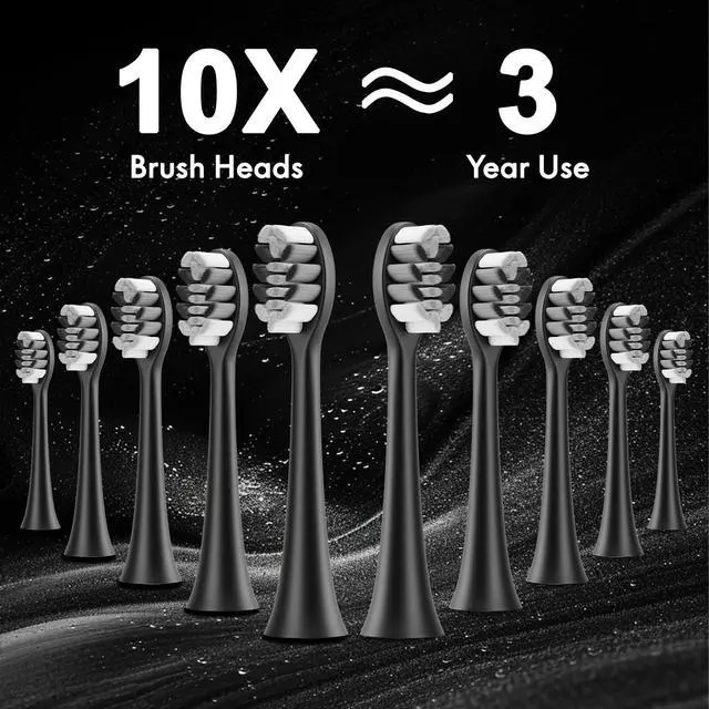 Alt view image 4 of 7 - Diamond Style - Sonic Electric Toothbrush for Adults and Kids, Comes with 10 Brush Heads & Travel Case, 5 Modes with 2 Minutes Built in Smart Timer, One Charge for 90 Days, 42,000 VPM Motor (Black)