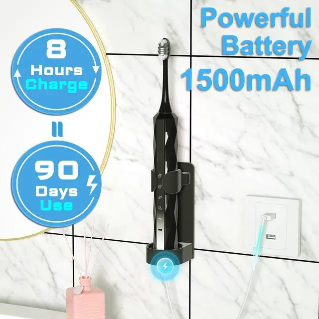 Alt view image 7 of 7 - Diamond Style - Sonic Electric Toothbrush for Adults and Kids, Comes with 10 Brush Heads & Travel Case, 5 Modes with 2 Minutes Built in Smart Timer, One Charge for 90 Days, 42,000 VPM Motor (Black)