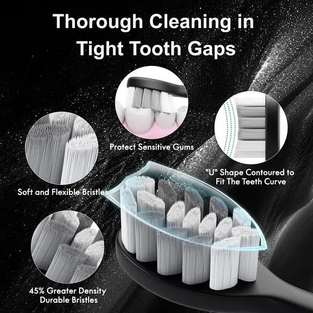 Alt view image 5 of 7 - Diamond Style - Sonic Electric Toothbrush for Adults and Kids, Comes with 10 Brush Heads & Travel Case, 5 Modes with 2 Minutes Built in Smart Timer, One Charge for 90 Days, 42,000 VPM Motor (Black)