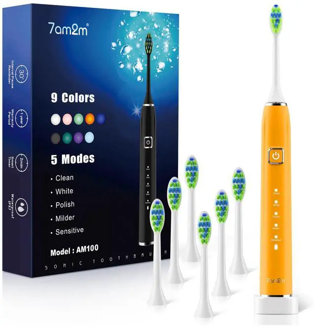 Main image of 7AM2M Sonic Electric Toothbrush with 6 Brush Heads for Adults&Kids, One Charge for 120 Days, Wireless Fast Charge, 5 Modes, 40000VPM Powered Toothbrush, 2 Minutes Built in Smart Timer - Orange