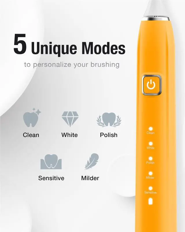 Alt view image 3 of 7 - 7AM2M Sonic Electric Toothbrush with 6 Brush Heads for Adults&Kids, One Charge for 120 Days, Wireless Fast Charge, 5 Modes, 40000VPM Powered Toothbrush, 2 Minutes Built in Smart Timer - Orange