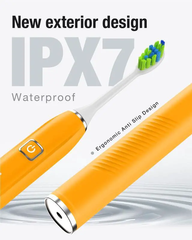 Alt view image 4 of 7 - 7AM2M Sonic Electric Toothbrush with 6 Brush Heads for Adults&Kids, One Charge for 120 Days, Wireless Fast Charge, 5 Modes, 40000VPM Powered Toothbrush, 2 Minutes Built in Smart Timer - Orange