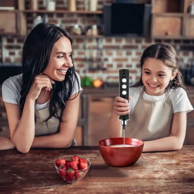 Alt view image 5 of 6 - FoodVille MF09 3 in 1 Rechargeable Milk Frother Handheld Foam Maker with Charging Stand & 3 Stainless Steel Whisks (Black without Case)