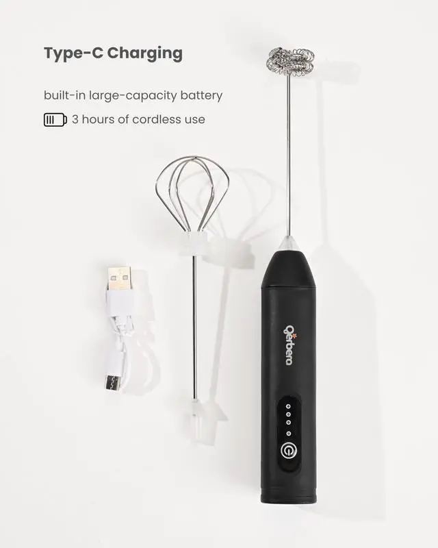 Alt view image 2 of 7 - Gerbera Rechargeable Milk Frother Handheld,3 Speed Adjustable Electric Whisk Foam Maker, Handheld Drink Mixer, Frother Wand,Milk Foamer for Protein Powder, Drinks (Black)