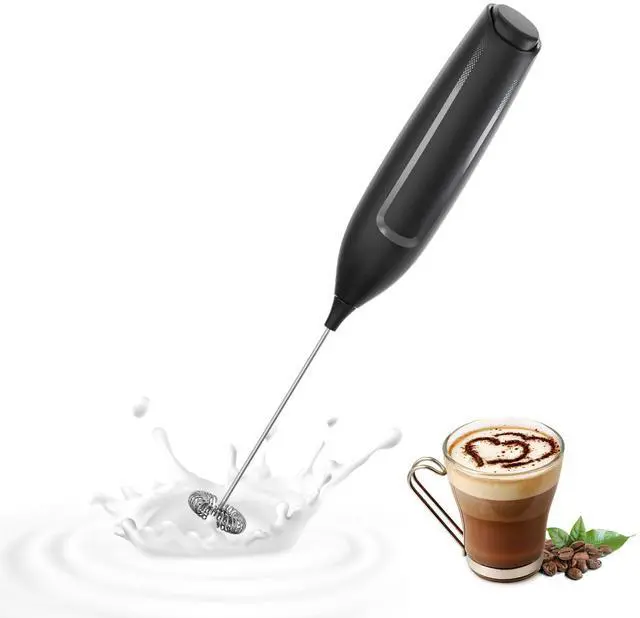 Main image of Milk Frother Handheld Battery, Electric Foam Maker Frother Wand, Drink Mixer with Stainless Steel Whisk for Coffee, Matcha, Lattes, Cappuccino Black