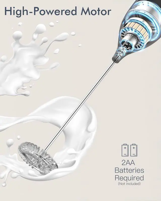 Alt view image 3 of 7 - Milk Frother Handheld Battery, Electric Foam Maker Frother Wand, Drink Mixer with Stainless Steel Whisk for Coffee, Matcha, Lattes, Cappuccino Black