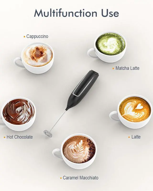 Alt view image 4 of 7 - Milk Frother Handheld Battery, Electric Foam Maker Frother Wand, Drink Mixer with Stainless Steel Whisk for Coffee, Matcha, Lattes, Cappuccino Black