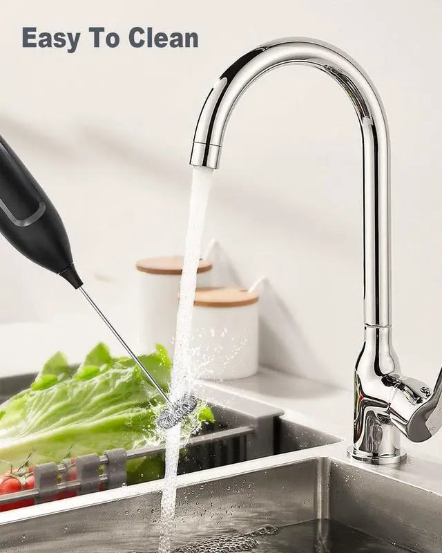 Alt view image 5 of 7 - Milk Frother Handheld Battery, Electric Foam Maker Frother Wand, Drink Mixer with Stainless Steel Whisk for Coffee, Matcha, Lattes, Cappuccino Black