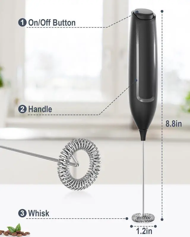 Alt view image 6 of 7 - Milk Frother Handheld Battery, Electric Foam Maker Frother Wand, Drink Mixer with Stainless Steel Whisk for Coffee, Matcha, Lattes, Cappuccino Black